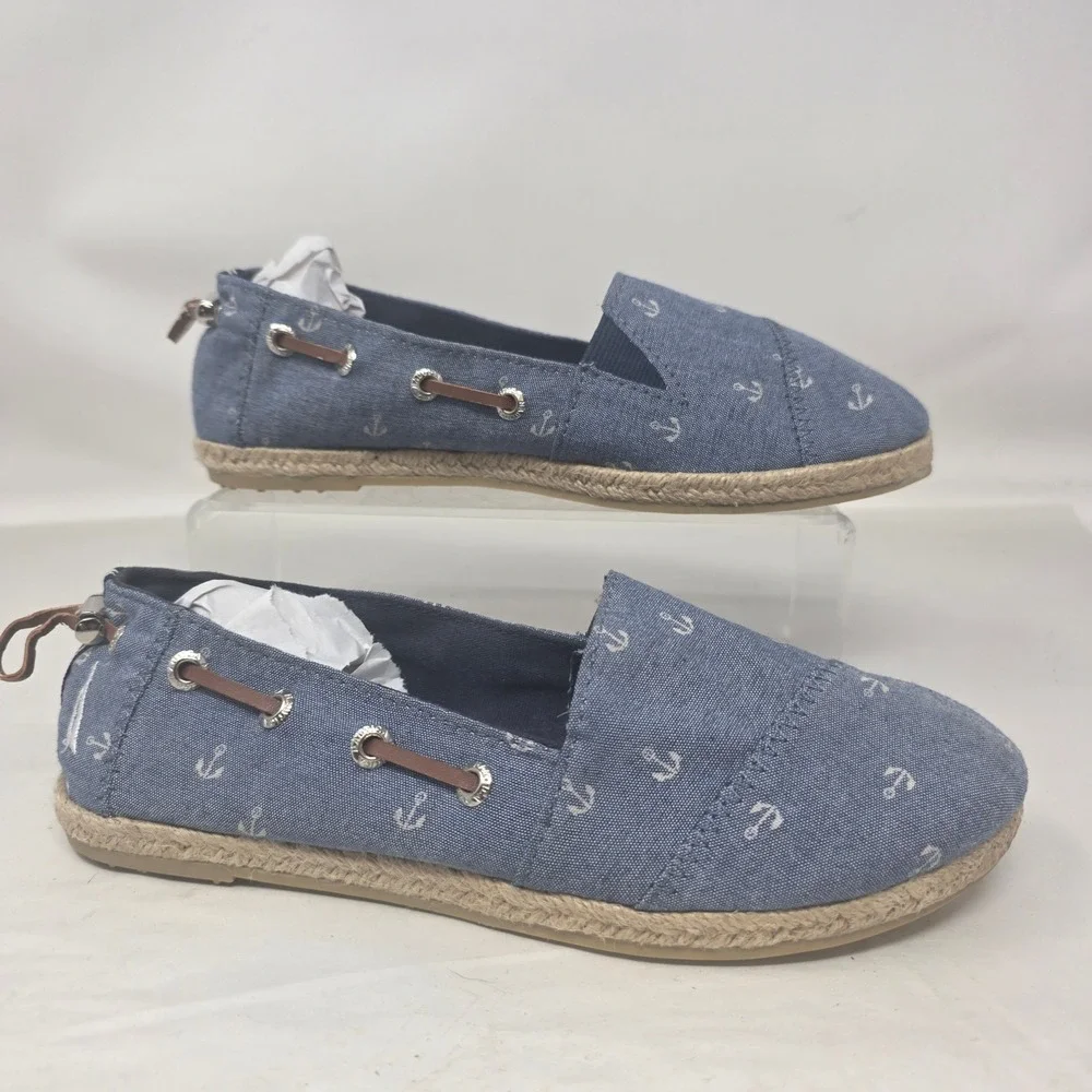 Nautica Rudder 2 Espadrille Flats Women 6 Blu Anchor Print Nautical Slip On Shoe